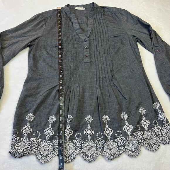 Style & Co. Quarter Button Up Chambray Tunic Top Size S Lightweight Lace Boho - Picture 10 of 11